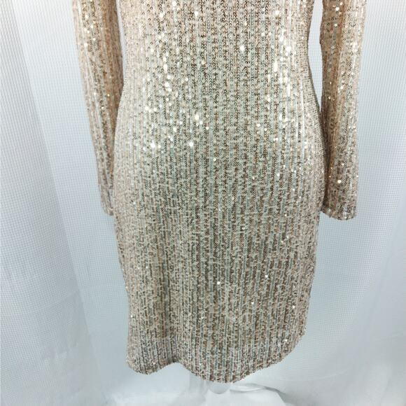 NANETTE LEPORE! GOLDEN MICRO SEQUINNED ALL STRETCH LONG SLEEVE DRESS! SZ 8 - Picture 4 of 10